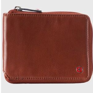 New Logan RFID Zipper Bifold Leather Wallet By Alpine Swis, Tan Color